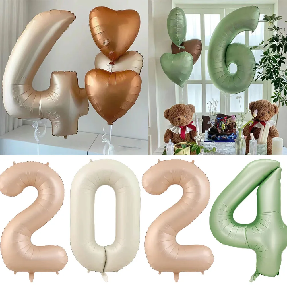 40 İnç Büyük Karamel Krem Zeytin Yeşili Folyo Balonlar Helyum Numarası Balon 0-9 Mutlu Yeni Yıl Doğum Günü Düğün Parti Figürleri Globos