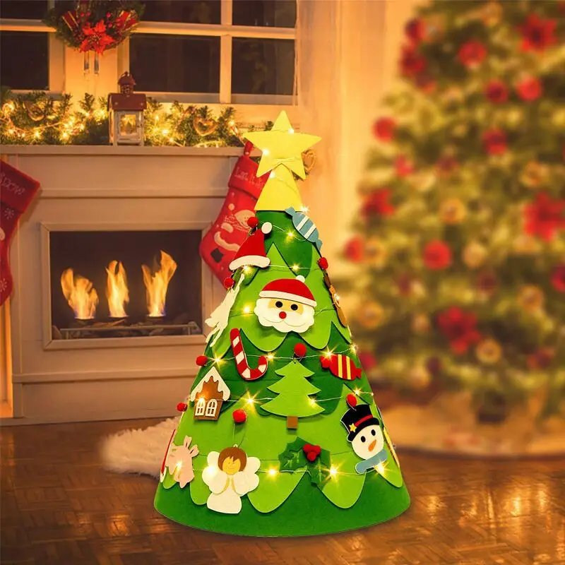 DIY keçe yılbaşı ağacı Çocuklar için Duvar Noel Süslemeleri-34 Adet Noel Ağacı Yürümeye Başlayan Çocuk için noel hediyesi Çocuk Parti Malzemeleri için
