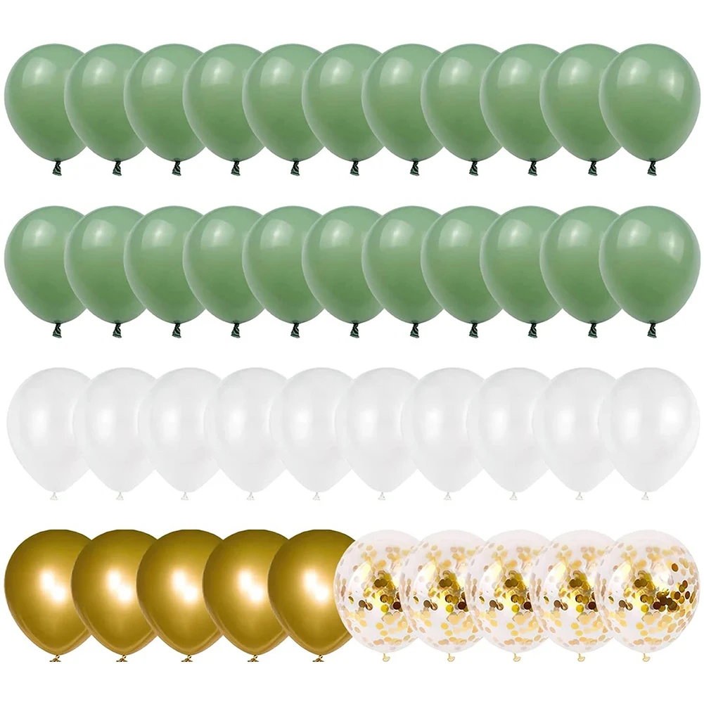 Zeytin Yeşili Altın Beyaz Lateks Balonlar, Yeşil ve Altın Konfeti Parti Balonlar Doğum Günü Bebek Duş Parti Süslemeleri