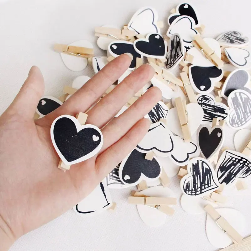 20 adet/grup Sevgi Dolu Kalp Şekli Ahşap Klipler El Sanatları Fotoğraf Kağıtları Elbise Mandalları Ev Partisi Süslemeleri DIY Zanaat