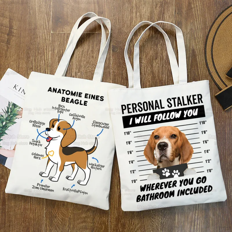 Beagle Karikatür Ulzzang Alışveriş Çantası Baskı Kanvas Simit Köpek Sevimli Tote Çanta Çanta Kadın Çantası Harajuku omuz çantaları