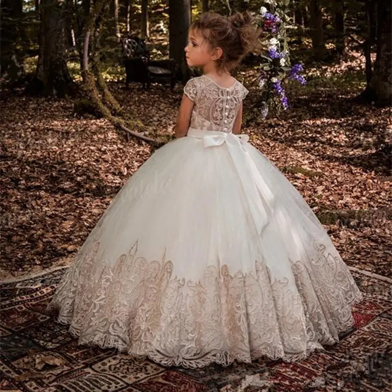 Dantel Çiçek Kız Elbise Düğün İçin İlk Communion Elbise Parti Balo Prenses Elbise Pageant Elbise