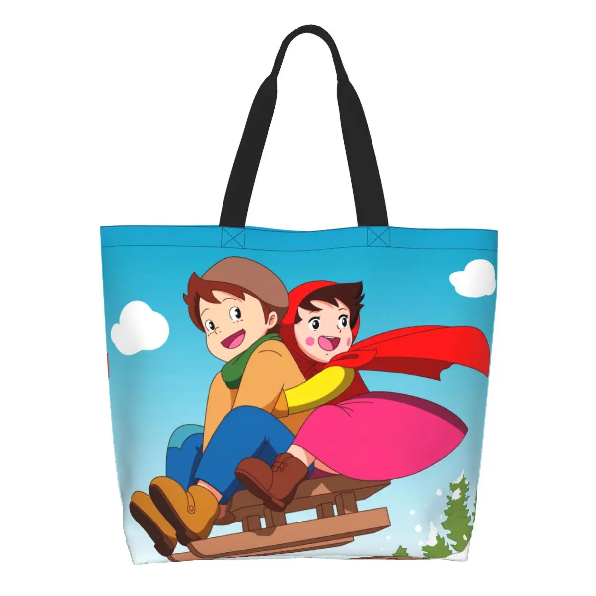 Heidi Kız Alps Bakkaliye Tote Alışveriş Çantaları Sevimli Karikatür Anime Tuval Omuz Alışveriş Çantaları Büyük Kapasiteli Çanta