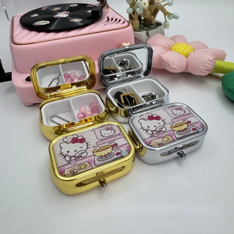 Karikatür Hello Kittys bölünmüş Metal küçük ılaç kutusu taşınabilir ambalaj kutusu seyahat sevimli Mini nem ve ışık saklama kutuları