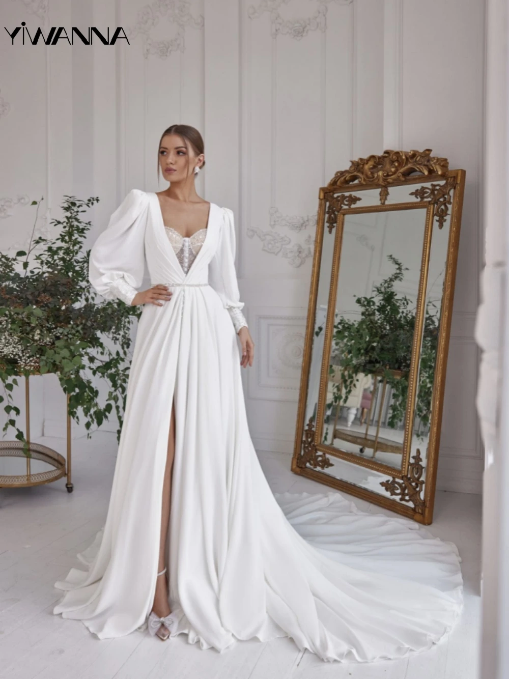 Romantik Sevgiliye Boyun düğün elbisesi Sparkly Sequins İnciler Gelin Elbise Zarif Şifon A-line Uzun gelin kıyafeti Robe De Mariée